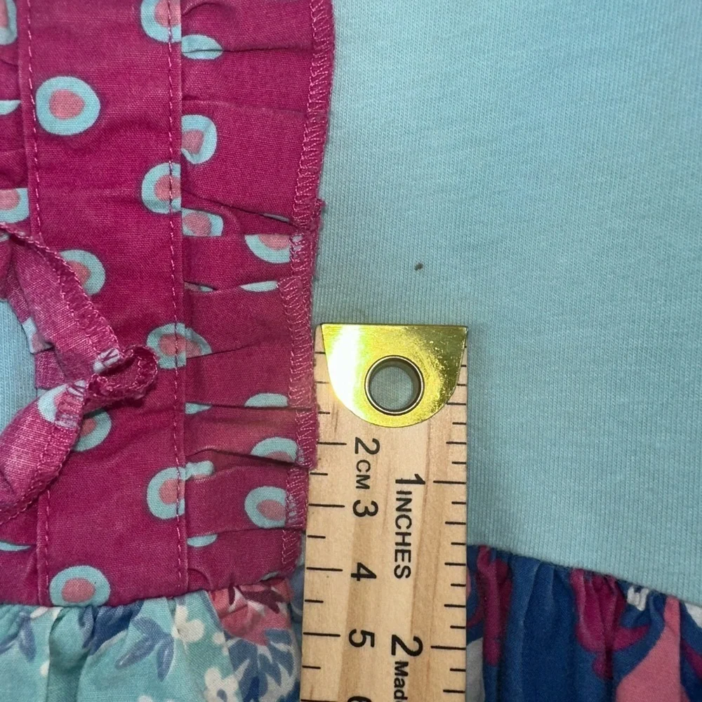 EleaNor Rose Girls Blue Floral Ruffle Dress Size 3/4 Boutique Cottagecore